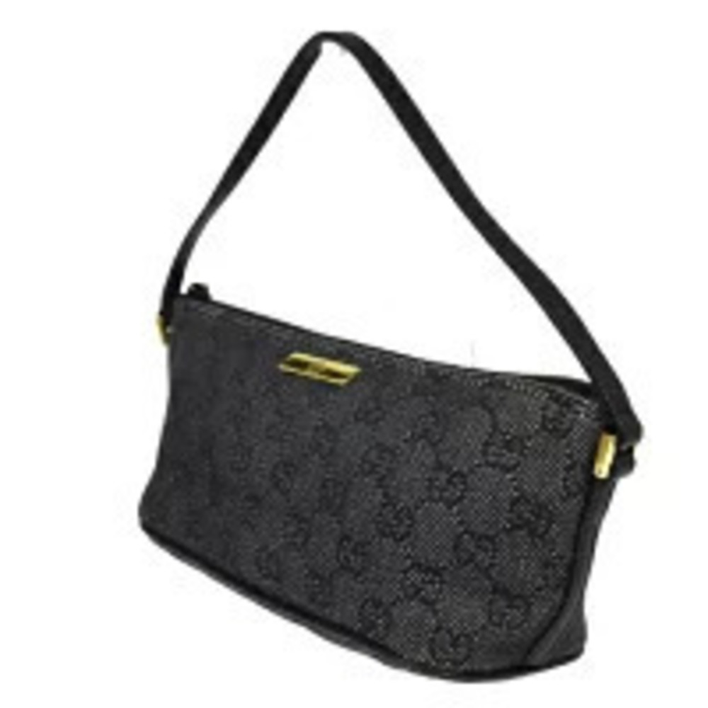 Gucci Black GG Handbag Leather Canvas Black